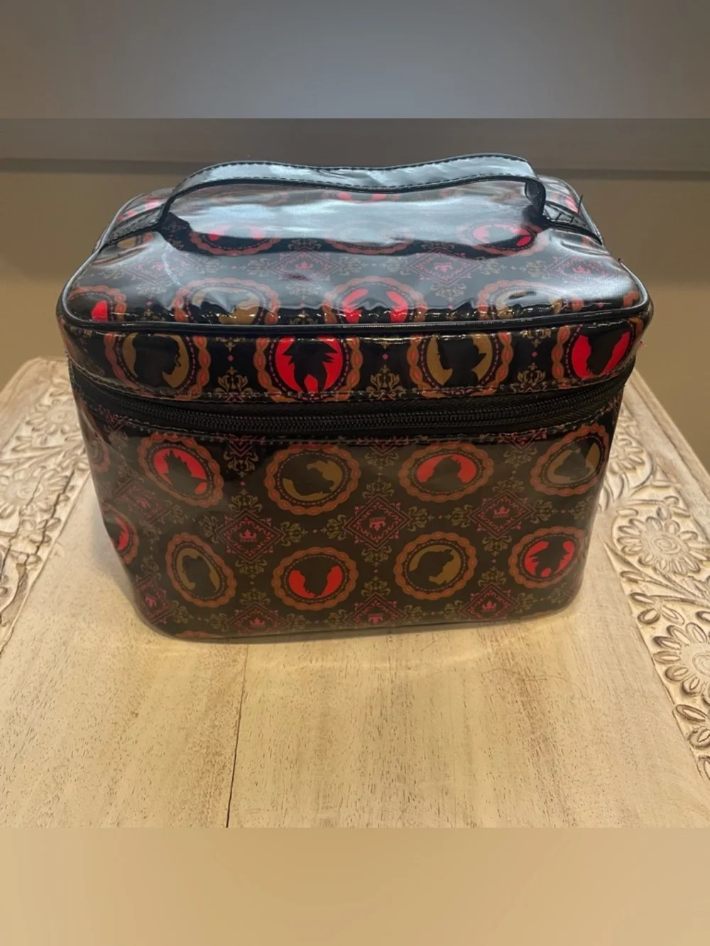 Disney Beautifully Disney black vinyl villains and princesses cosmetics case